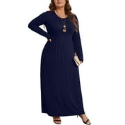 MENGPIPI Women's Plus Size Casual Long Sleeve Dress Crewneck Loose Maxi Dress with Pockets 2X-5X