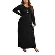 MENGPIPI Women's Plus Size Casual Long Sleeve Dress Crewneck Loose Maxi Dress with Pockets 2X-5X