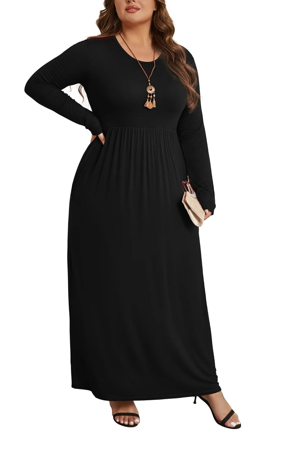 fitted lace wedding dress Plus Size Chiffon Empire Waist Maxi Dresses with Long Lantern Sleeves