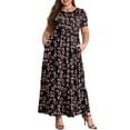thumbnail image 1 of Mengpipi Women's Plus Size Casual Short Sleeve Crewneck Dress Flowy Tiered Loose Maxi Dress with Pockets 1X-5X, 1 of 8