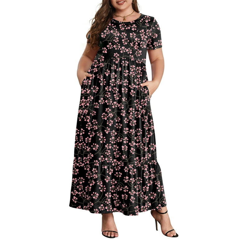 Mengpipi Women's Plus Size Casual Maxi Dress with Pockets, Short