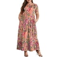 thumbnail image 1 of Mengpipi Women's Plus Size Casual Short Sleeve Crewneck Dress Flowy Tiered Loose Maxi Dress with Pockets 1X-5X, 1 of 8