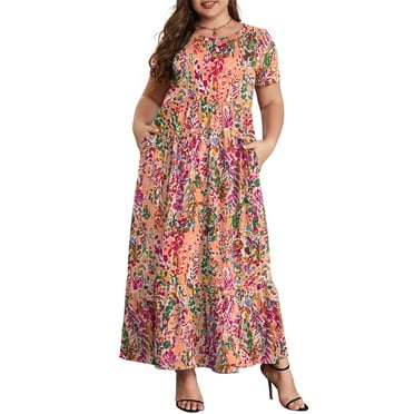 Comfy Plus Size Midi Dress For Women – Short Cap Sleeve, Stretchy & Plain, Sizes 8-26