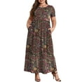 thumbnail image 1 of Mengpipi Women's Plus Size Casual Short Sleeve Crewneck Dress Flowy Tiered Loose Maxi Dress with Pockets 1X-5X, 1 of 7
