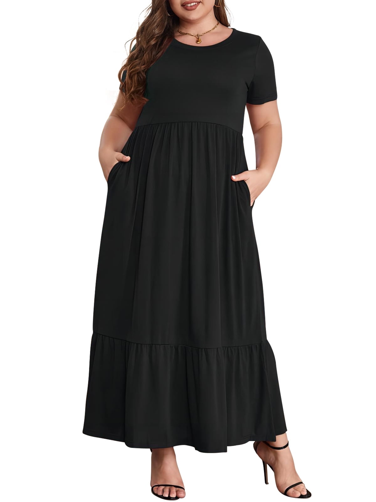Mengpipi Women s Plus Size Casual Short Sleeve Crewneck Dress Flowy Tiered Loose Maxi Dress with Pockets Black 1X 5X ad476e5e 8998 4977 915d 6b1f924cd8a4.9e136d63168aabc8f92ed87071c28ebb