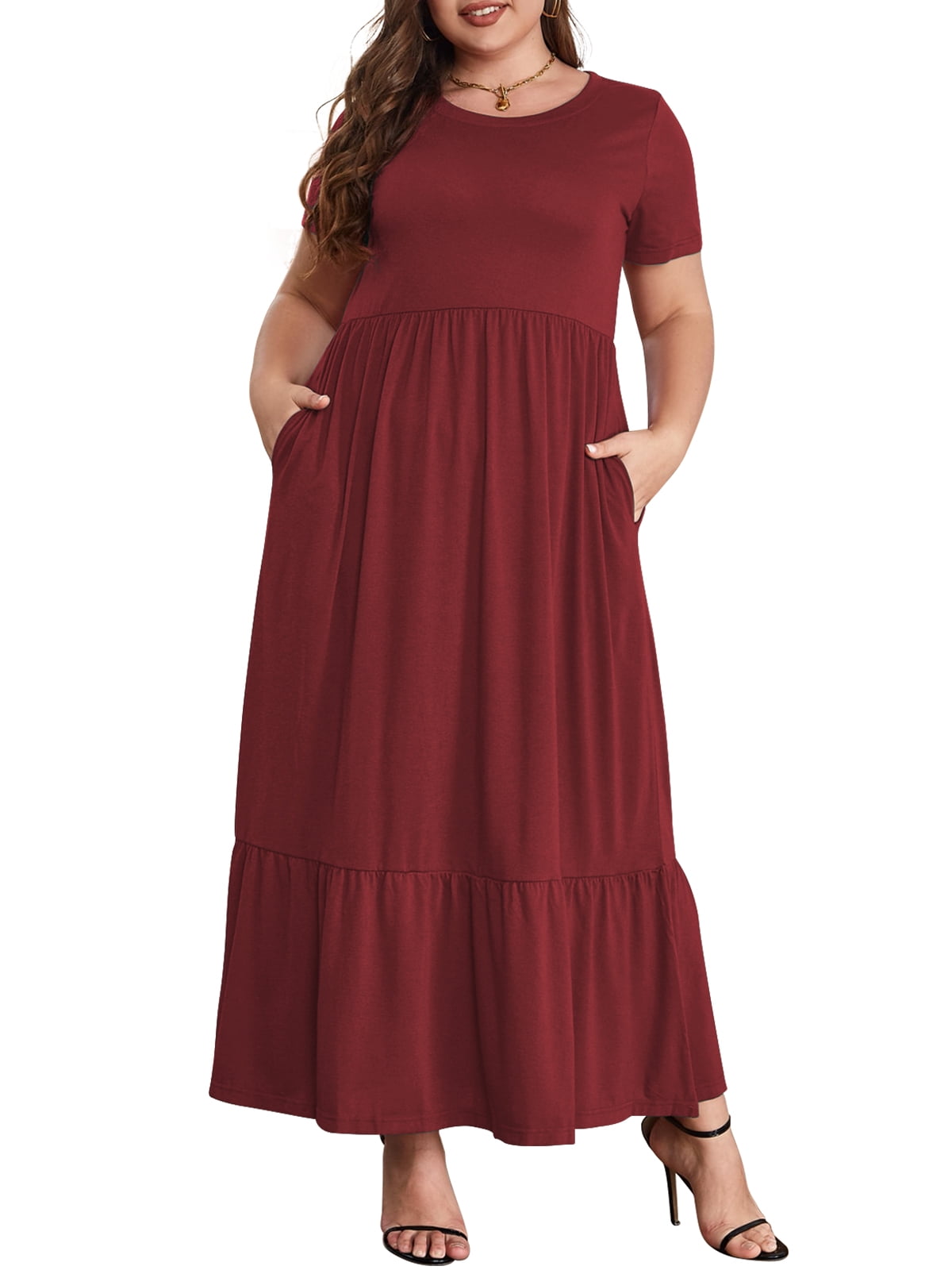 princess polly baby blue dress Plus Size Casual Solid Color Lantern Sleeve Smock Dress Burgundy Color  Women Outfit Fall Cloth For Women main image 1