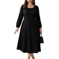 thumbnail image 1 of Mengpipi Women's Plus Size Knits Fall Spring Long Sleeve Round Neck Puff Sleeve with Bow Detail Fitted A-Line Solid Color Casual Comfortable Dress 1X-5X, 1 of 9