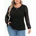 thumbnail image 1 of Mengpipi Women's Plus Size Tops Waffle Knit Lace Long Sleeve Blouse Loose Casual Shirt 1X-5X, 1 of 5