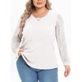 thumbnail image 1 of Mengpipi Women's Plus Size Tops Waffle Knit Lace Long Sleeve Blouse Loose Casual Shirt 1X-5X, 1 of 4