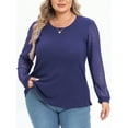 thumbnail image 1 of Mengpipi Women's Plus Size Tops Waffle Knit Lace Long Sleeve Blouse Loose Casual Shirt 1X-5X, 1 of 5