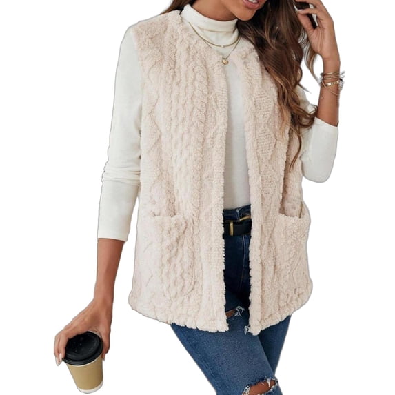 Mengpipi Women's Soft Fleece Vest Jacket - Reversible Fuzzy Plush Sleeveless Coat S-XL