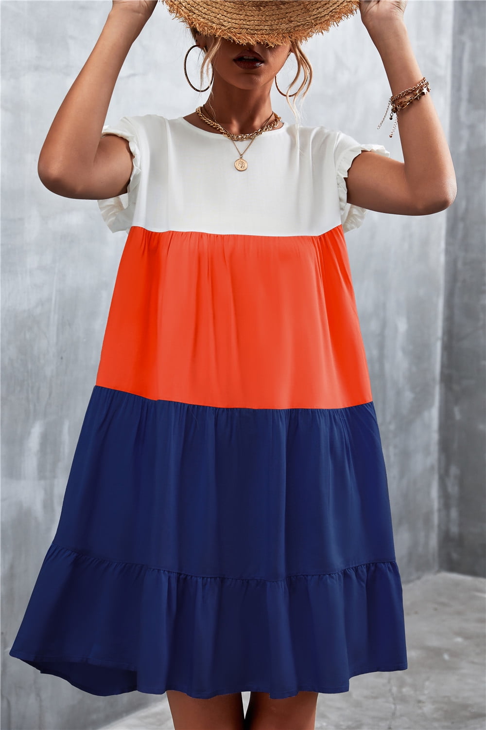 Mengpipi Women's Summer Babydoll Dress Casual Loose Ruffle Sleeve Color