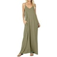 thumbnail image 1 of Mengpipi Women's Summer Sleeveless V Neck Casual Flowy Pockets Loose Maxi Dress,Armygreen, 1 of 4