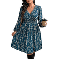 thumbnail image 1 of Mengpipi Women's Swing Dress Fall Spring Long Sleeve V Neck Cinched Waist Floral Print Casual Maxi Dress 1X-4X, 1 of 7
