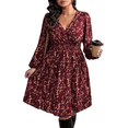 thumbnail image 1 of Mengpipi Women's Swing Dress Fall Spring Long Sleeve V Neck Cinched Waist Floral Print Casual Maxi Dress 1X-4X, 1 of 7