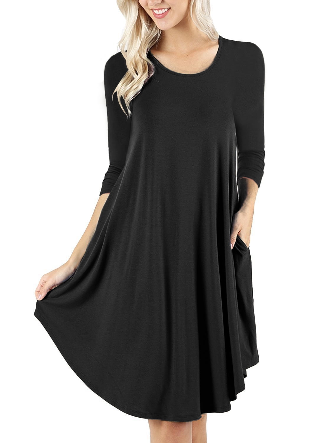 Mengpipi Women's TShirt Dresses Long Sleeve Plain Flowy Women Midi