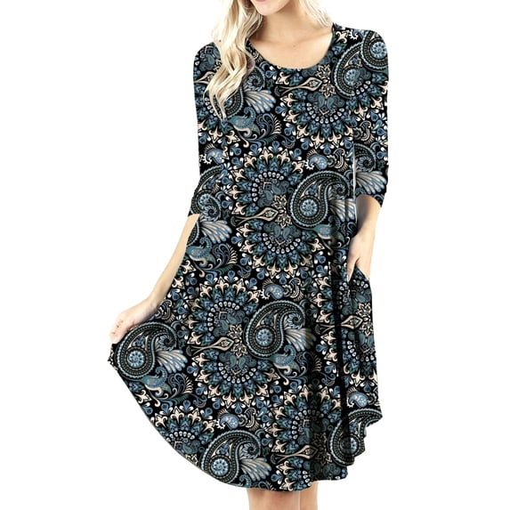 Mengpipi Women's T-Shirt Dresses Long Sleeve Plain Flowy Women Midi Dress with Pocket S-2XL