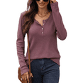 thumbnail image 1 of Mengpipi Women’s Henley Tops Fall Spring Long Sleeve Button Neck Waffle Knit Casual Lightweight Pullover Shirts S-2XL, 1 of 7