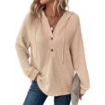 thumbnail image 1 of Mengpipi Women's Tops Fall Spring Long Sleeve V-Neck Waffle Knit Hooded Button Front Loose Casual Cardigan S-2XL, 1 of 9