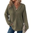 thumbnail image 1 of Mengpipi Women's Tops Fall Spring Long Sleeve V-Neck Waffle Knit Hooded Button Front Loose Casual Cardigan S-2XL, 1 of 9