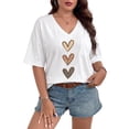 thumbnail image 1 of Mengpipi Women's Tops Summer Short Sleeve V-Neck Loose Fit Romantic Heart Patchwork Sweet Blouses 1X-4X, 1 of 9