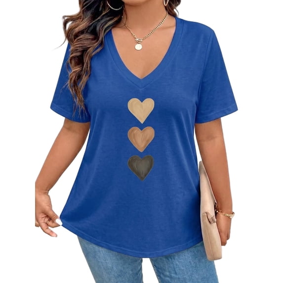 Mengpipi Women’s Gradient Heart Print V-Neck Tee Summer Casual Short Sleeve M-XL