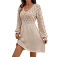thumbnail image 1 of Mengpipi Women's Unique Scale Pattern Crochet V-Neck Dress Long Sleeve A-Line Midi Length S-XL, 1 of 7