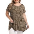 thumbnail image 1 of Mengpipi Womens Casual Scoop Collar Plus Size T Shirts Summer Tops Swing Tee Tunic Tops for Leggings, Leopard-khaki-4X, 1 of 5