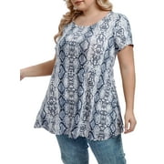 Mengpipi Womens Casual Scoop Collar Plus Size T Shirts Summer Tops Swing Tee Tunic Tops for Leggings, Snakeskin-2X