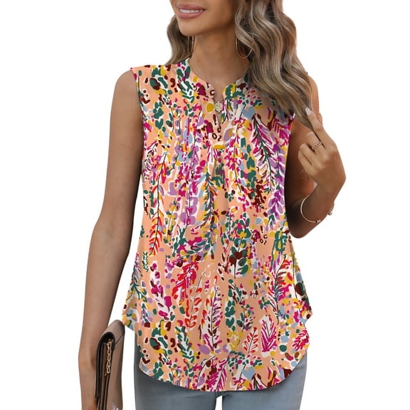 Mengpipi Womens Casual Tank Top Sleeveless Summer Shirts V-Neck Comfy Blouse for Work S-XL