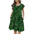 thumbnail image 1 of Mengpipi Womens Dresses Summer Casual Ruffle Sleeve Beach Sundresses with Pockets, Green-Leaves-L(US 12-14), 1 of 6