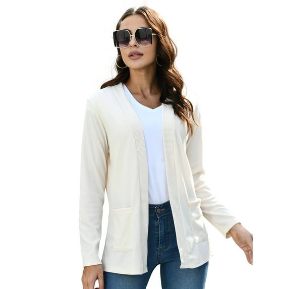 Mengpipi Womens Open Front Cardigans Casual Long Sleeve Classic Knit Sweater Outerwear with Pockets S-XXL