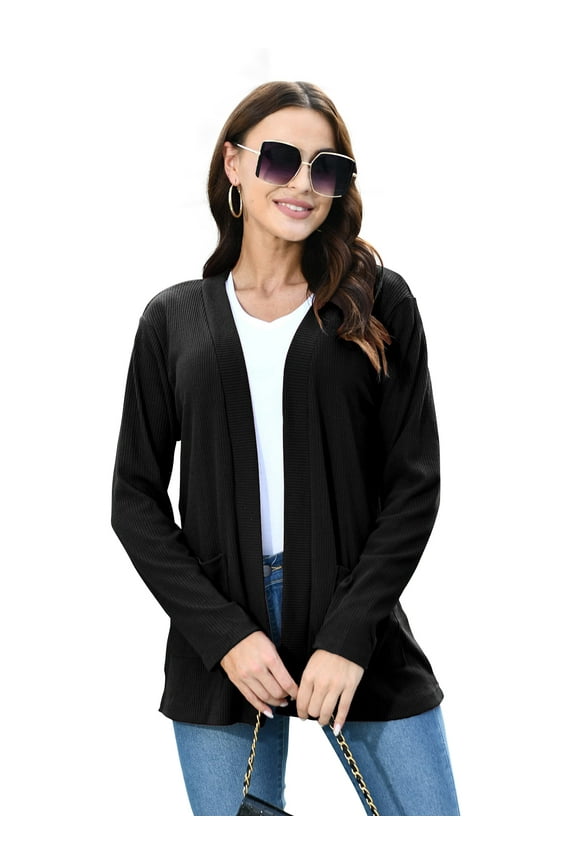 Womens Open Front Cardigans Casual Long Sleeve Classic Knit Sweater Outerwear with Pockets S-XXL
