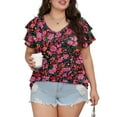 thumbnail image 1 of Mengpipi Womens Plus Size Tops Double Ruffle Short Sleeve V-Neck Casual Loose Shirts 1X-5X, 1 of 7