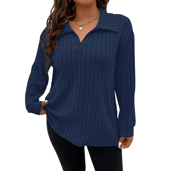 Mengpipi Womens Plus Size Tops Long Sleeve V-Neck Polo Shirts Pullover Sweaters Fall Winter 1X-5X