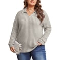 thumbnail image 1 of Mengpipi Womens Plus Size Tops Long Sleeve V-Neck Polo Shirts Pullover Sweaters Fall Winter 1X-5X, 1 of 9
