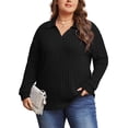 thumbnail image 1 of Mengpipi Womens Plus Size Tops Long Sleeve V-Neck Polo Shirts Pullover Sweaters Fall Winter 1X-5X, 1 of 9