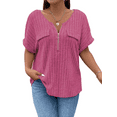 thumbnail image 1 of Mengpipi Womens Plus Size Tops Ribbed Knit Zipper Rolled-Up Sleeves Casual Loose Blouse 1X-5X, 1 of 4