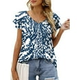 thumbnail image 1 of Mengpipi Womens Tops Summer Double Ruffle Short Sleeve V-Neck Casual Blouses, White Blue-3XL(US 24-26), 1 of 8