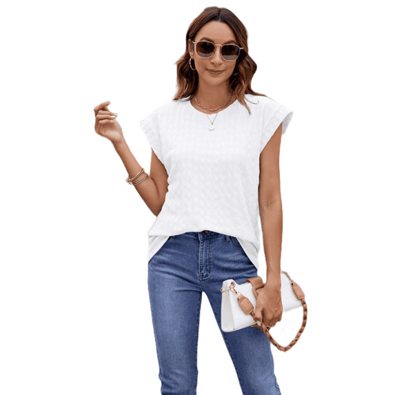 Mengpipi Womens Tops Textured Cap Sleeve Lightweight Casual Knit Shirts S-XXL