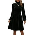 thumbnail image 1 of Mengpipi Womens Velvet Dresses Long Sleeve Mock Neck Wedding Guest Fall Formal Dress, S-XL, 1 of 5