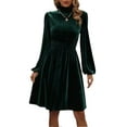 thumbnail image 1 of Mengpipi Womens Velvet Dresses Long Sleeve Mock Neck Wedding Guest Fall Formal Dress, S-XL, 1 of 5