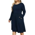 thumbnail image 1 of Mengpipi Womens's Plus Size Casual Long Sleeves Dress Crew Neck Loose Midi Dress with Pockets, 2X-5X, 1 of 6