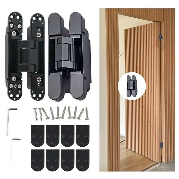 Mengshi 5.5 Inch 180 Degree Heavy Duty Invisible Door Hinges, 3D Adjustable Concealed Hinges for Secret Cabinet & Blind Doors, 133Lbs Load Capacity, Silver Silent Pocket Door Hinges (Black)
