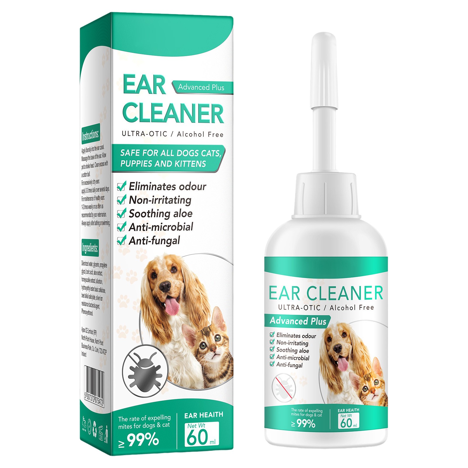 Mengzhiii 60ML Pet Ear Cleanser & Mite/Fungus Killer Gentle & Safe For ...