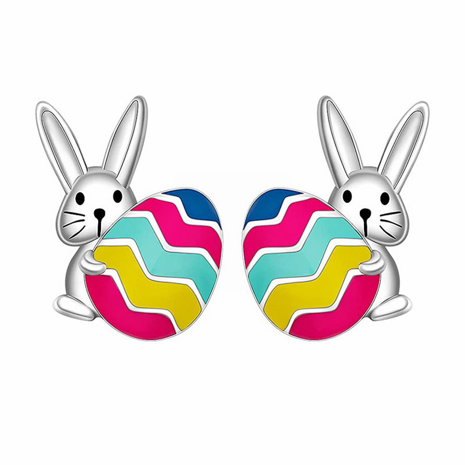 Mengzhiii Cartoon Cute Bunny Dangling Rabbit Earrings Happy Easter Egg ...