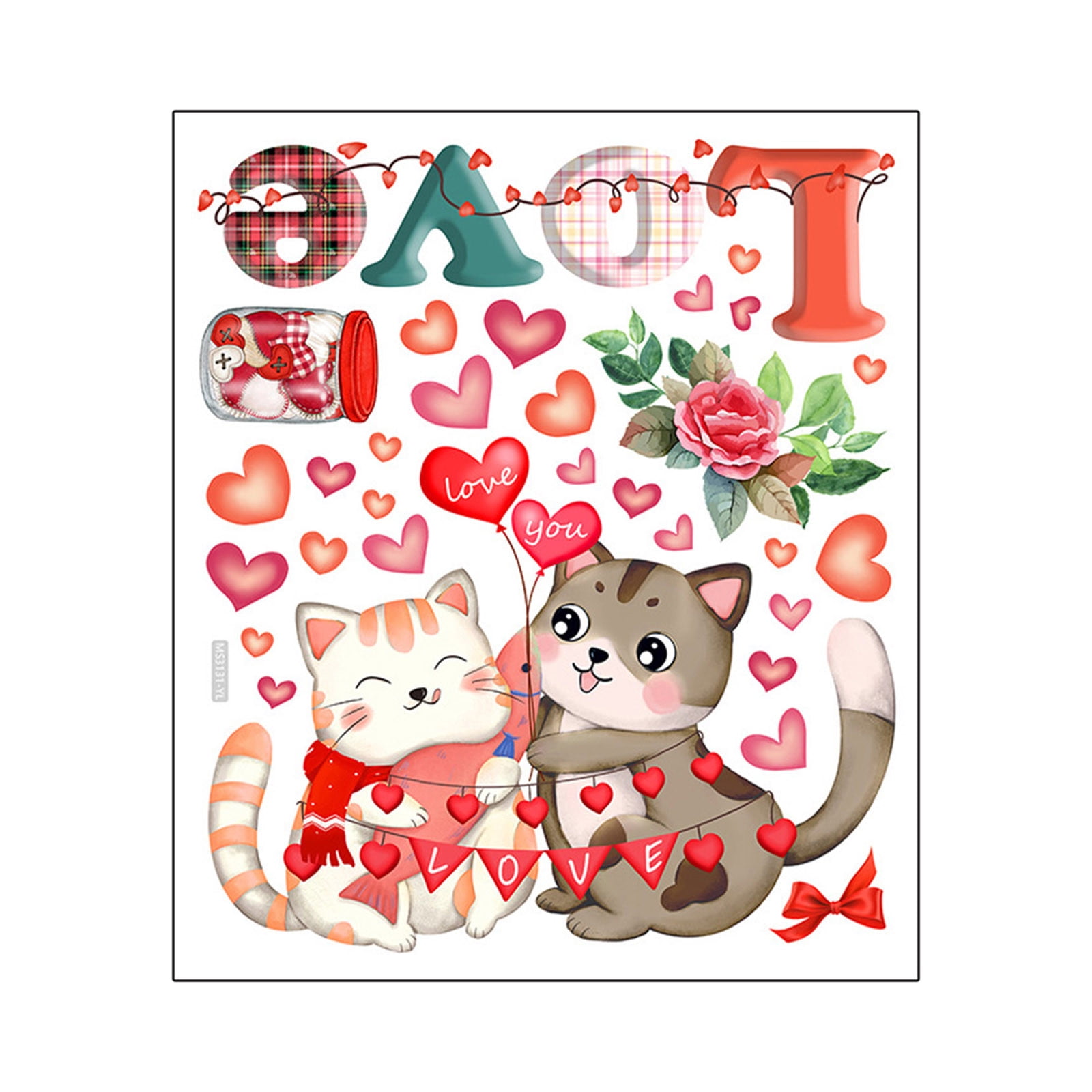 Mengzhiii Valentine's Day English Love Cartoon Cat Love Toilet Stickers 