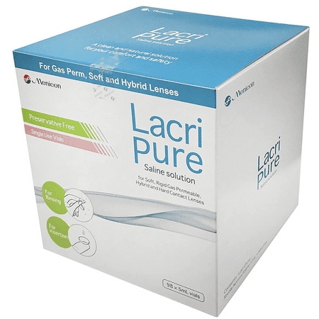 Menicon LacriPure Saline Contact Lens Solution, For Lens Rinse Insertion, 98 Vials, 5ml