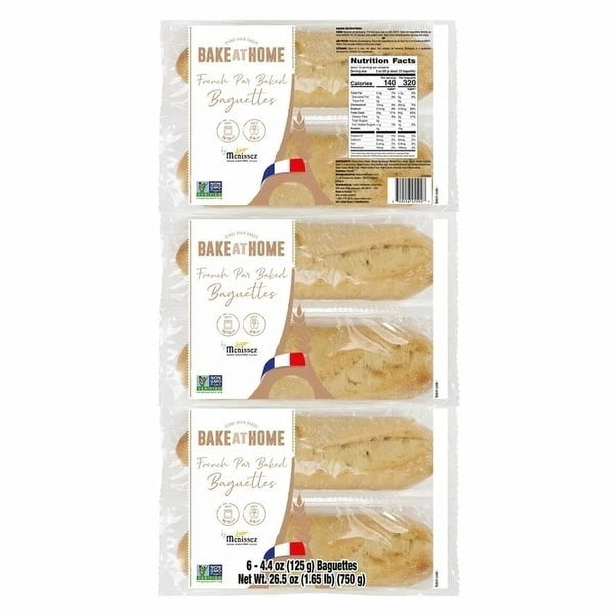 Menissez Stone Oven Half Baguette, 4.4 Ounce (Pack of 6)