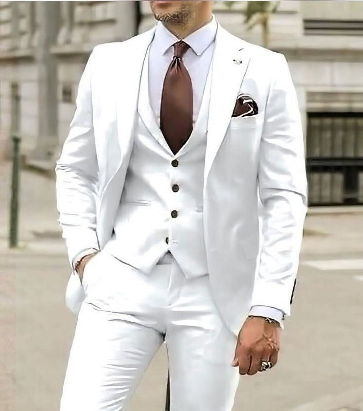Menista Suit Classy Three Piece White Mens Suit for Wedding, Engagement,  Prom, Groom wear and Groomsmen Suits
